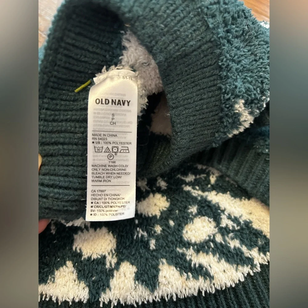 Old Navy Forest Green/White Christmas Tree & Snowflake Dog Sweater, Small
